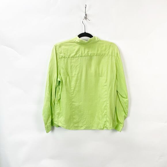 Talbots Large Petites Womens Lime Green Irish Linen Button Front Shirt Top - Picture 6 of 7